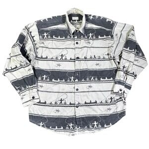 Vintage True Grit Western Button Down Shirt Canoe Fishing Print Size M